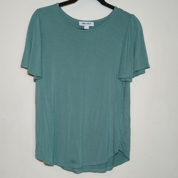 Nine West Green Short-Sleeve Blouse with Flowy Sleeves Women's Size S - Picture 1 of 4